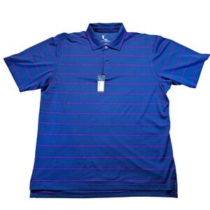 F&G Tech Golf Polo Mens XL Navy Blue New‎ Striped Short Sleeve Wicking Shirt